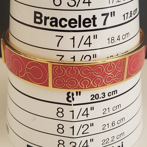 Coach Enamel Bangle Bracelet Pink Blush Signature C Gold Logo on Gold Plate - Picture 2 of 9